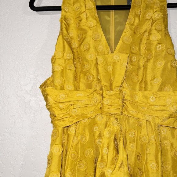 New Quillaree BHLDN x Anthropologie Yellow Silk Tethered Dot Dress 0 - Picture 3 of 11